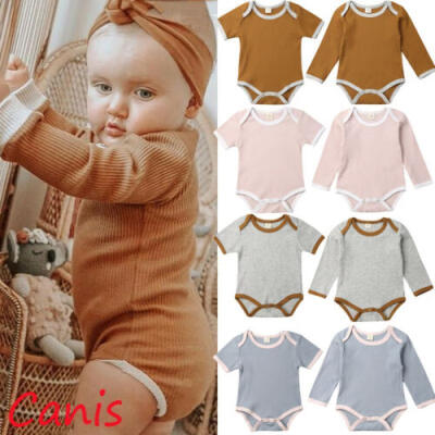 

US Newborn Baby Girl Boy ShortLong Sleeve Romper Jumpsuit Solid Outfits Clothes