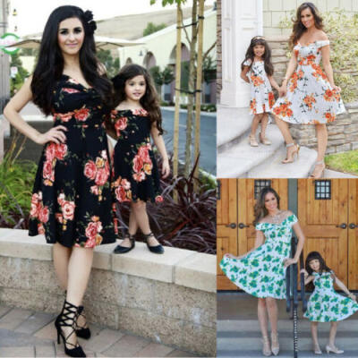 

US Fashion Women Mother Daughter Matching Dresses Summer Girl Dress Clothes Sets