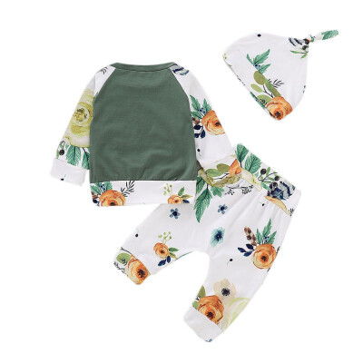 

Hot Toddler Baby Long-sleeved Print Pattern TopFull PantCap 3pcs Suit 2018 New Baby Newborn Autumn Warm Casual Clothes Sets