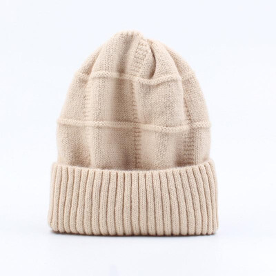 

Women Knitted Hat Solid Color Wool Blends Stripe Ribbed Trim Casual Cool Warm Autumn Winter Beanies