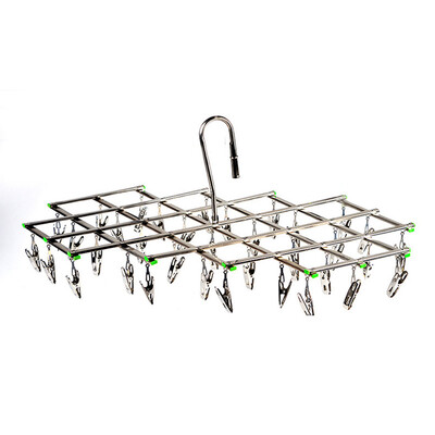 

Stainless Steel 35 Peg Clip Folding Clothes Hanger Swivel Hook Socks Drying Rack