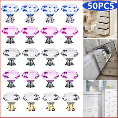 

50Pcs 30mm Crystal Cabinet Knob with Screws Diamond Shape Drawer Cupboard Handle Pull Home Decor