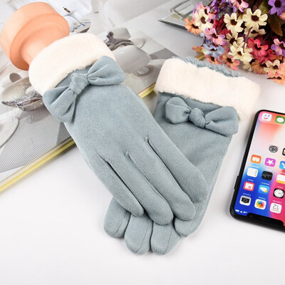 

Winter Female Single Layer Plush Wrist Warm Cashmere Leather Full Finger Mittens Women Touch Screen Driving Gloves