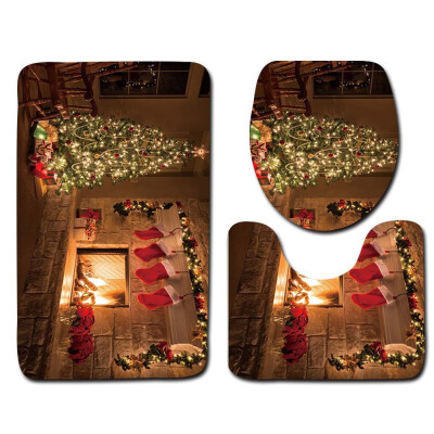 

〖Follure〗3PCS Fancy Santa Toilet Seat Cover&Rug Bathroom Set Christmas Decor