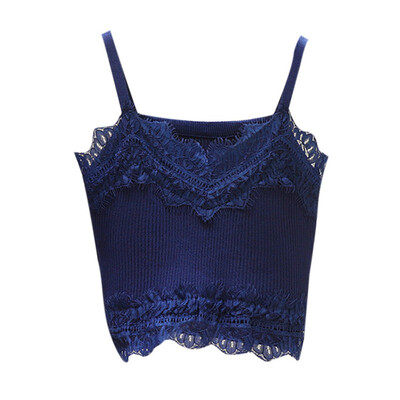 

Women Versatile Sleeveless Off Shoulder Slim Solid Color Sexy Lace Stitching Top