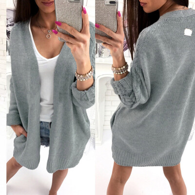 

Roseonmyhand Women Autumn Winter Long Sleeve Solid Knitted Sweater Pullover Blouse Tops