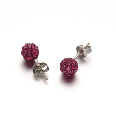 

Polymer Clay Rhinestone Ball Stud Earrings with Stainless Steel Stud Earring Findings Stainless Steel Color Fuchsia 6mm Pin