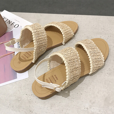 

Sandals womens summer hundred chic shoes retro female Roman flat slope with Korean version fairy wind