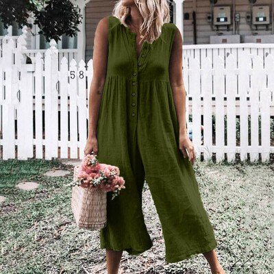 

Women Playsuit Sleeveless Wide Leg Casual Jumpsuit Romper Long Pants Trousers