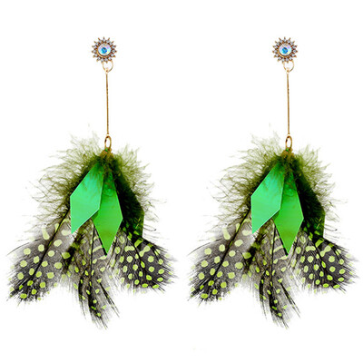 

New Simple Retro Fashion Personality Crystal Long Feather Drop Earring For Lady Girls