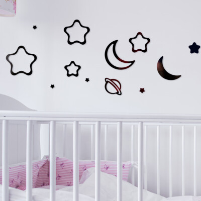 

〖Follure〗Mirror Wall Sticker Star Moon DIY Art Mural Home Room Decor Acrylic Decal