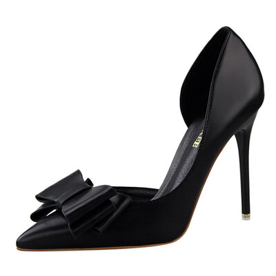 

Rose Women Pumps Sweet Bowknot High Heels Shoes Sexy Thin Pointed Single Shoes