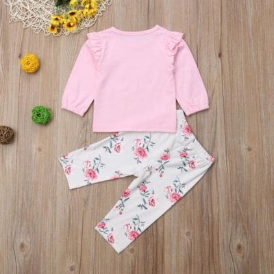 

2Pcs Toddler Baby Girls Clothes Set Ruffle Long Sleeve Tops T Shirt Floral Leggings Long Pants Autumn Outfit