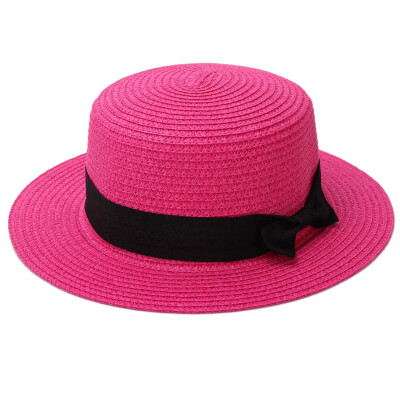 

Lady Boater Sun Caps Ribbon Round Top Straw Beach Hat Summer for Women Straw Hats Handmade