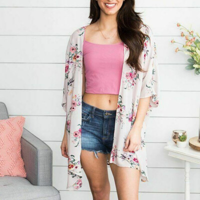 

Women Vintage Floral Loose Shawl Kimono Cardigan Boho Chiffon Tops Jacket Blouse