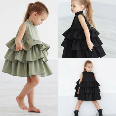 

Toddler Kids Baby Girls Pure Color Casual Summer Dresses Sundress Clothes 1-6Y