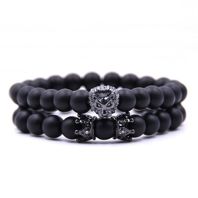

8 mm Micro Inlay Zircon Scrubbing Black 2-Piece Set Combination Bracelet Unisex Pair Jewellery