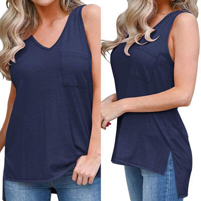 

Starmoon Women High Low Tank Tops Side Split V Neck Summer Sleeveless Shirts with Pockets