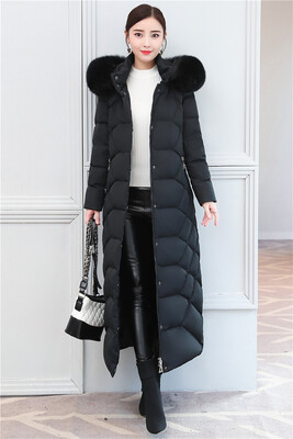 

Wholesale luxury real fox big fur collar super long down jacket female thickened&extended knee straight tube 2018 new style
