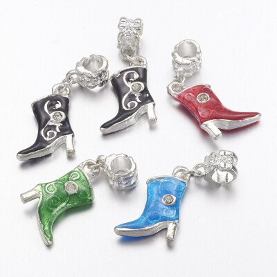 

Alloy European Dangle Beads with Enamel&Rhinestone Shoes Silver Metal Color Mixed Color Size about 14mm wide 33mm long