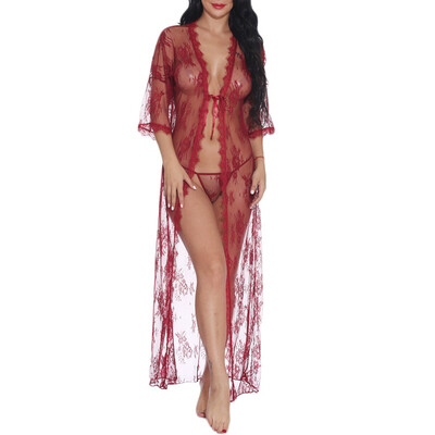 

Toponeto New Lingerie for Women Sexy Long Lace Dress Sheer Gown See Through Kimono Robe