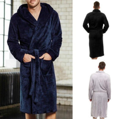 

Fashion Mens Solid Color Fleece Robe Shawl Collar Bathrobe 4 Size  L XL XXL