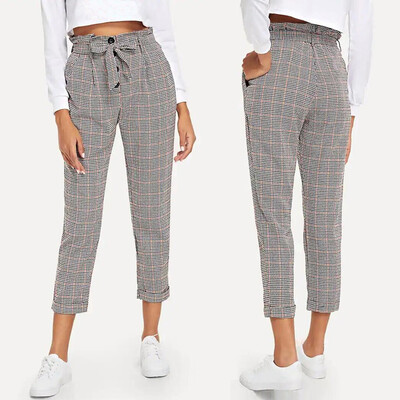 

Fashion Women High Waist Print Pocket Bandage Button Casual Loose Trousers Pants