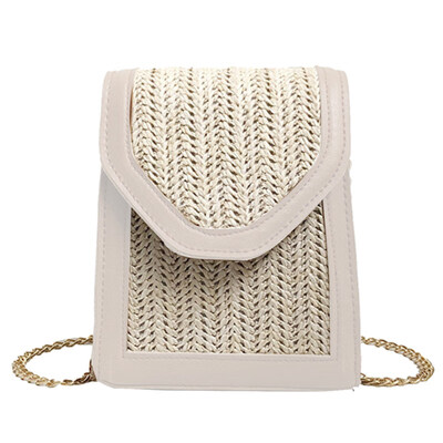

Women Faux Leather Patchwork Small Square Straw Woven Crossbody Shoulder Bag