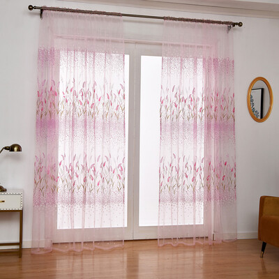 

Gobestart Leaves Sheer Curtain Tulle Window Treatment Voile Drape Valance 1 Panel Fabric