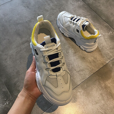 

Sports Shoes Female Summer Breathable Korean Fashion Mesh Student Running Shoes Lace Muffin Thick-soled Daddy Shoes