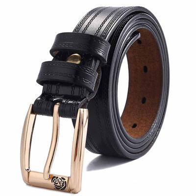 

New womens pin buckle leather belt wild casual leather fashion belt rose buckle decorative wide belt