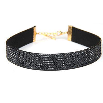 

New Design Leather Choker Necklace 2cm Wide 9 Rows of Light Full Drill Necklace for Women Jewelry