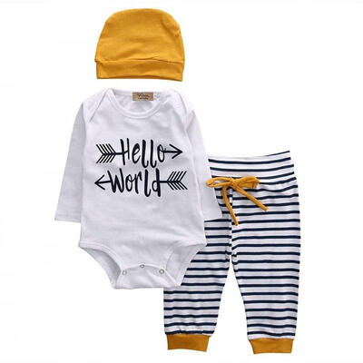 

Newborn Baby Boy Girl 3 Pcs Set RomperStripe Legging PantsHat for Baby