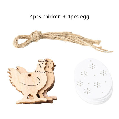 

8 PCS Easter Wooden ChickenRabbit EggFlower Shape Tags Cutouts Wood Crafts Decorative Tag Pendants with String for Home Decorati