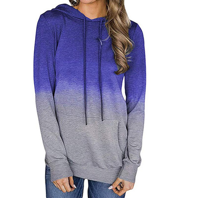 

Autumn&Winter Womens Fashion Printed Pocket Long Sleeved Tops Gradint Hoodies