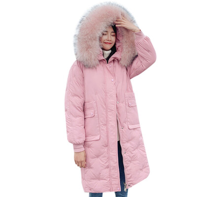 

Toponeto Women Fashion Outerwear Long Cotton-padded Jackets Pocket Faux Fur Hooded Coats