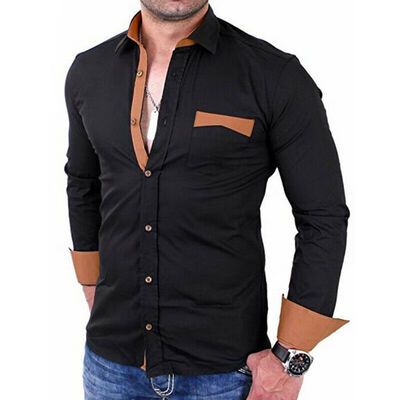 

Luxury Mens Stylish Casual Dress Shirt Slim Fit T-Shirt Long Sleeve Formal Tops
