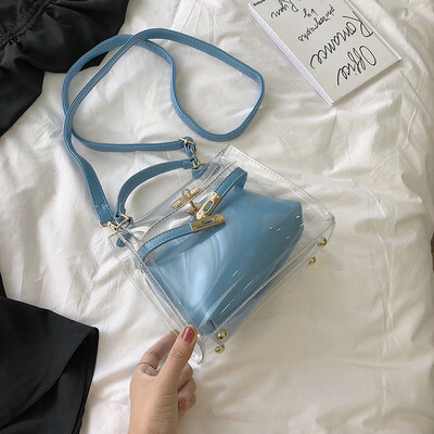 

Internet celebrity handheld bag summer jelly transparent bag new 2019 quality sensitive girl bag Kelly foreign gas oblique satchel