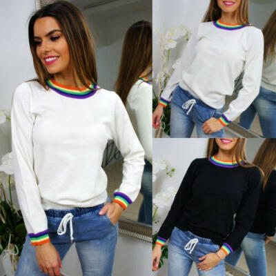 

Women Long Sleeve T Shirt Tops Blouse Rainbow Printed Crew Neck Fashion Tee New