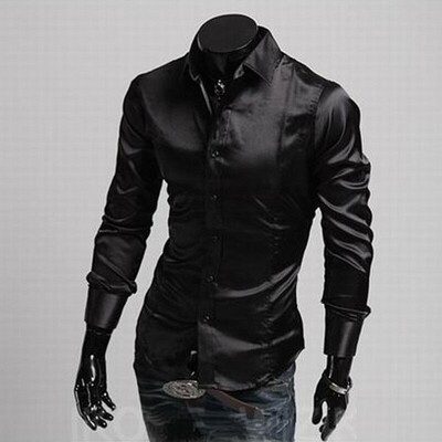 

Mens Long Sleeve Casual Shirt Luxury Silk-Like Satin Dress Shirt Tops