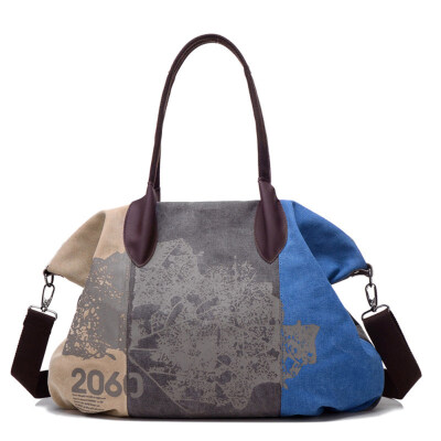 

Women Retro Graffiti Patchwork Canvas Shoulder Bags Casual Totes Travel Handbag