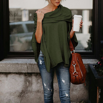 

Womens Irregular Tops Tunic Blouse Off Shoulder Shirts 34 Sleeve Batwing Solid
