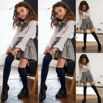 

Baby Kid Girl Flare Long Sleeve Tops Plaid Skirt Dress Summer Cotton Clothes Set