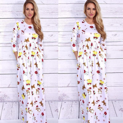 

Women Floral Print Long Sleeve Beach Dress Lady Evening Party Long Maxi Dress