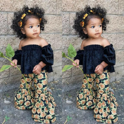 

US Toddler Kids Baby Girls Crop Tops Sunflower Pants 2Pcs Summer Outfits Clothes