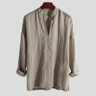 

Summer Men Cotton Linen Pullover Tops Tee 34 Sleeve V Neck Casual Loose T-Shirt