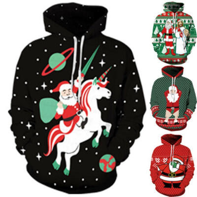 

Santa Claus Printed Hoodies Men Women Sweatshirts Hooded Pullover Outwear 3XL
