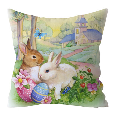 

〖Follure〗Easter Rabbit Print Pillow Case Polyester Sofa Car Cushion Cover Home Decor