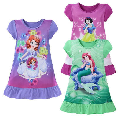 

3-10Y Cartoon Baby Girls Mermaid Short Sleeve Princess Dress Kids Summer Party Dress