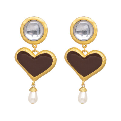 

AOTEMAN Fashion Heart crystal dangle statement dangle earrings Vintage big black boho za earrings for women ethnic jewelry